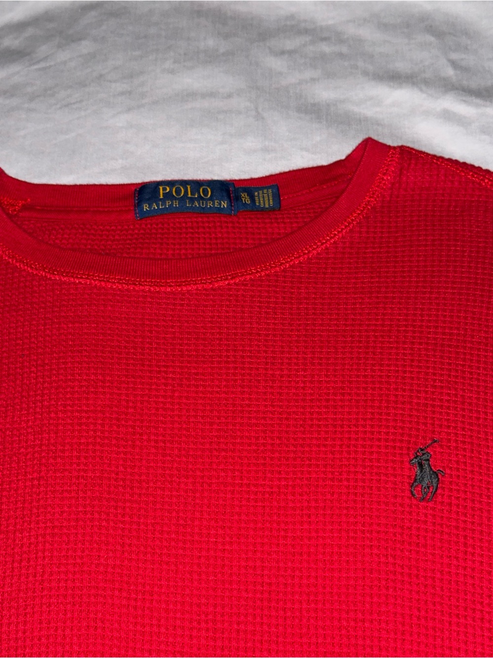 Polo by Ralph Lauren Red Waffle-Knit Crewneck Sweater with Black Pony